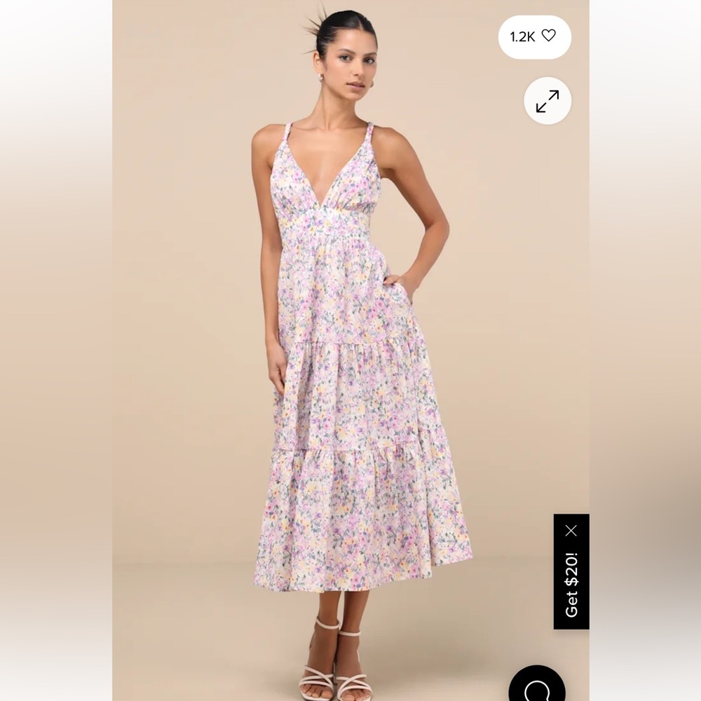 Floral V-Neck Midi Dress in Pink